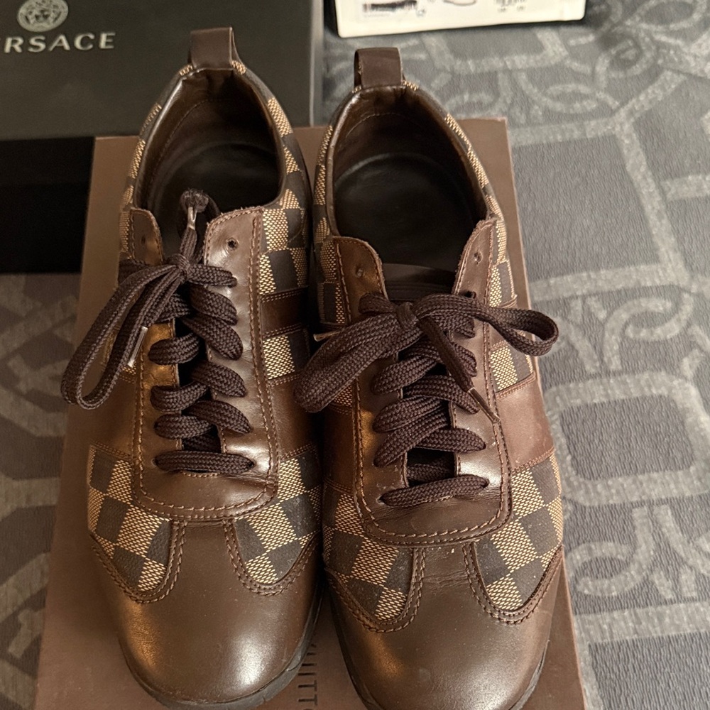 Louis Vuitton Brown Checkered Leather Derby Sneakers